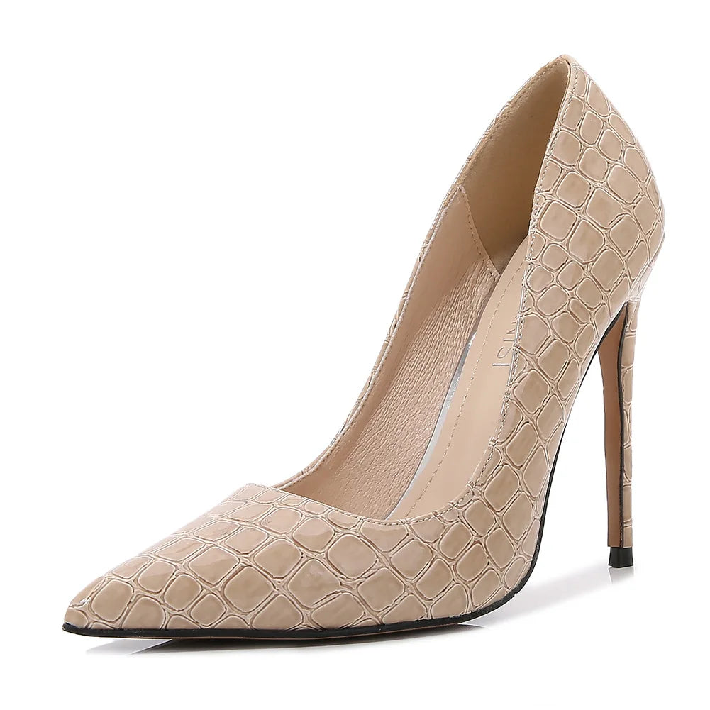 Ladies Stiletto Shoes Pointed Toe Pumps Sexy Embossed Banquet