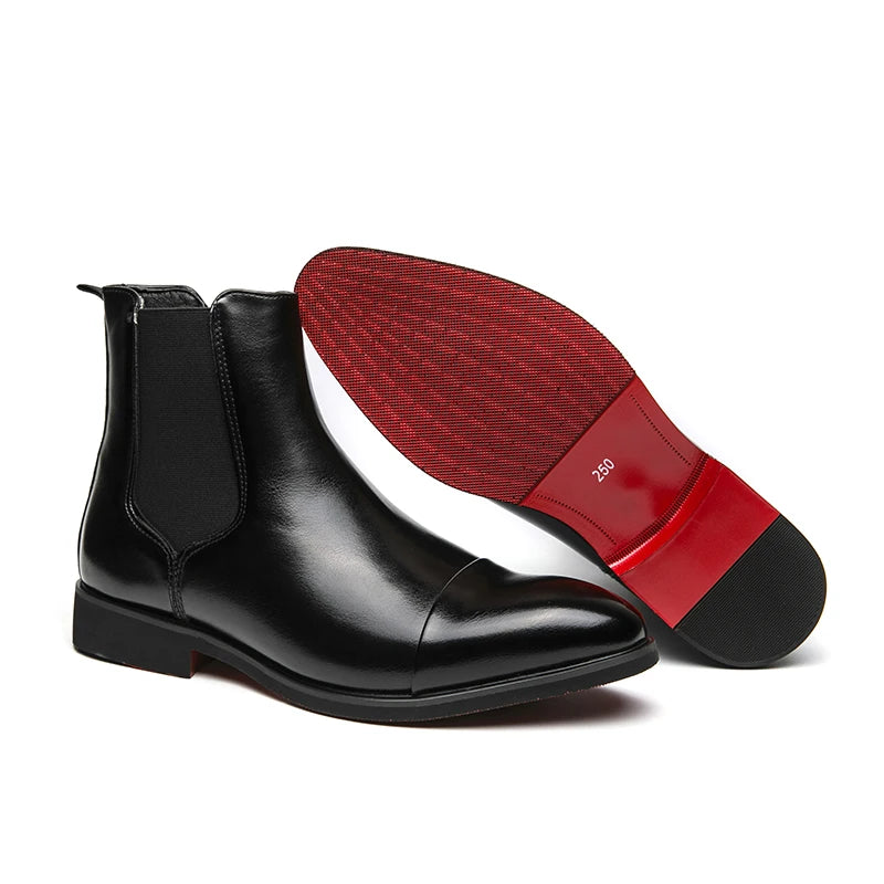 Chelsea Boots for Men Red Sole Ankle Business Round Toe Slip-On Boots