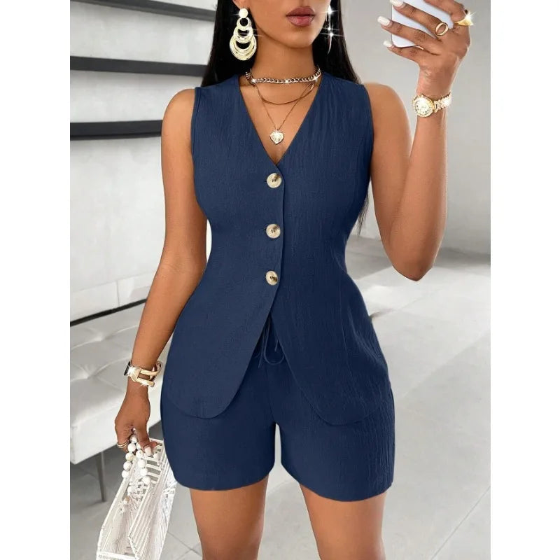 Casual Slim Short Pants Set For Women's Two-Piece Suit Outfit Clothes