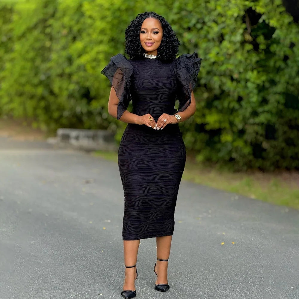 Women's Ruffles Short Sleeve O-neck Striped Knee Length Dress