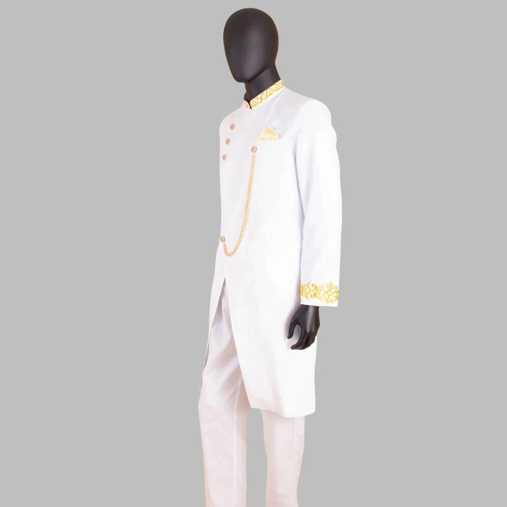 Men Dashiki Slim Fit Embroidery Jackets & Pants with Kerchief Outfits