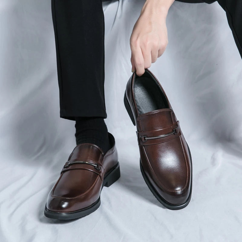 Men's Formal Leather Shoes: Classic Style Slip-On Loafers Round Toe