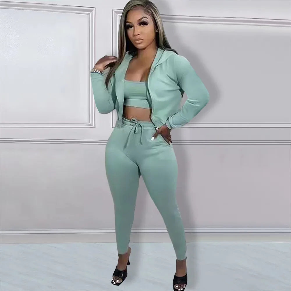 Women's Sweatshirt Hooded Sport Casual Suit Three Pieces Set Clothing