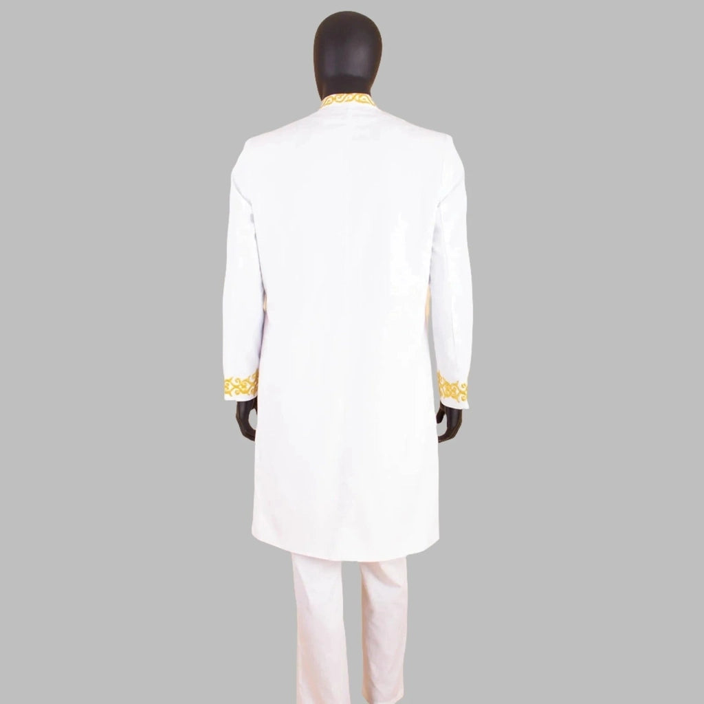 Men Dashiki Slim Fit Embroidery Jackets & Pants with Kerchief Outfits