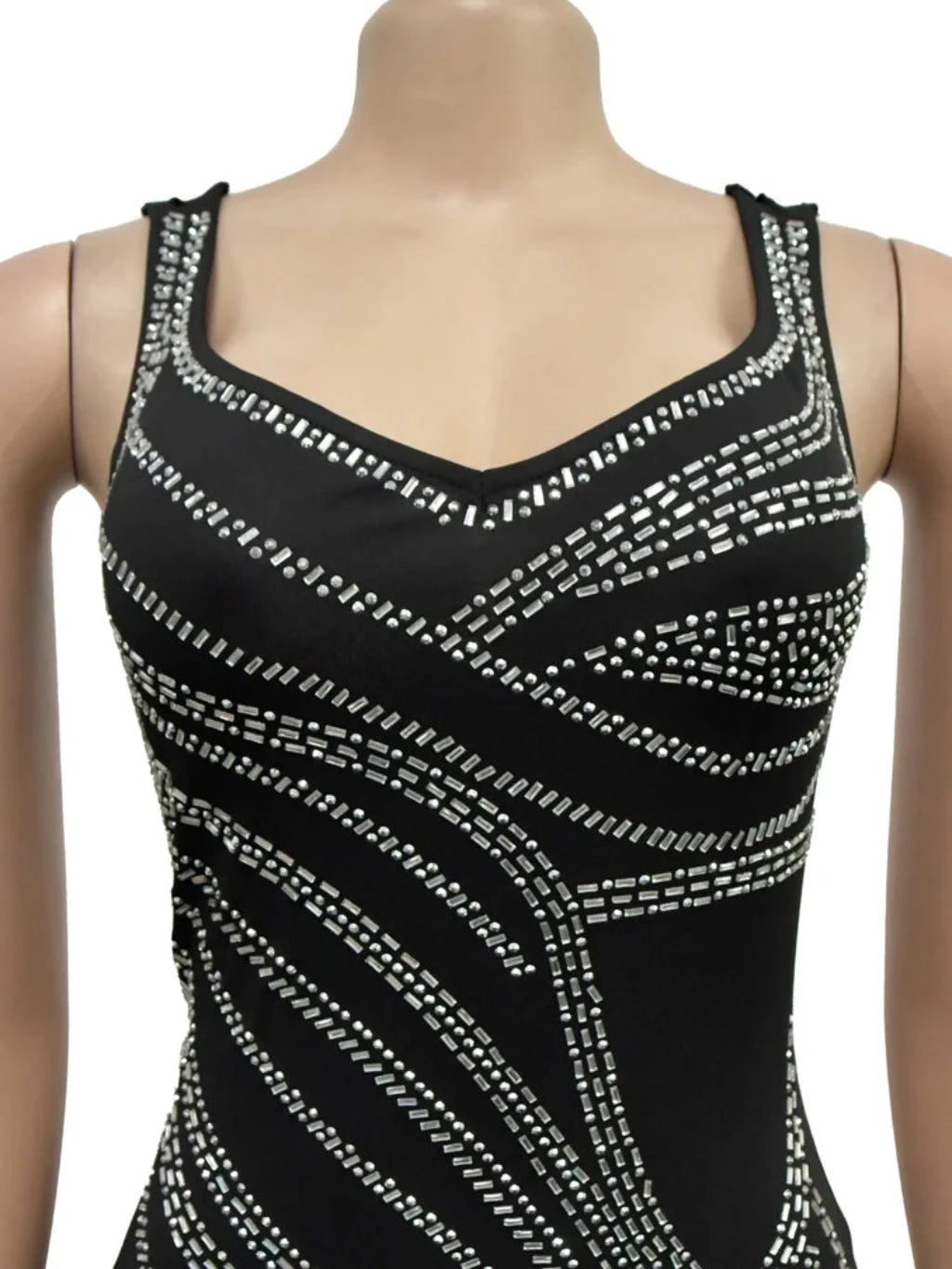 Women's Rhinestones Leg Slit Glam Sleeveless Maxi Club Dress Outfits