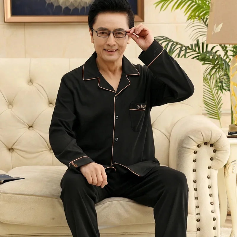 Men's Pure Cotton Long Sleeve Sleepwear Plaid Home Clothes Nightgown