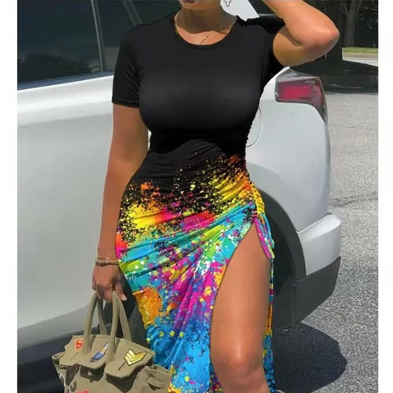 Women's Corduroy Drawstring Knee-Length Loose Waist round Neck Dress