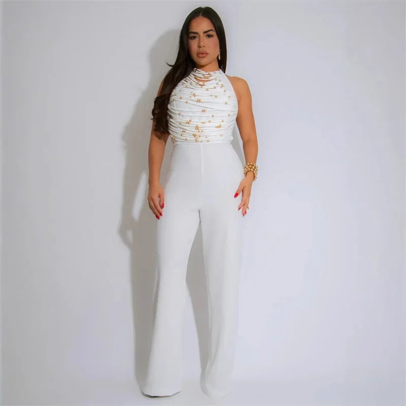 Backless Jumpsuits, Woman High Waist Flare Pants Romper Outfits