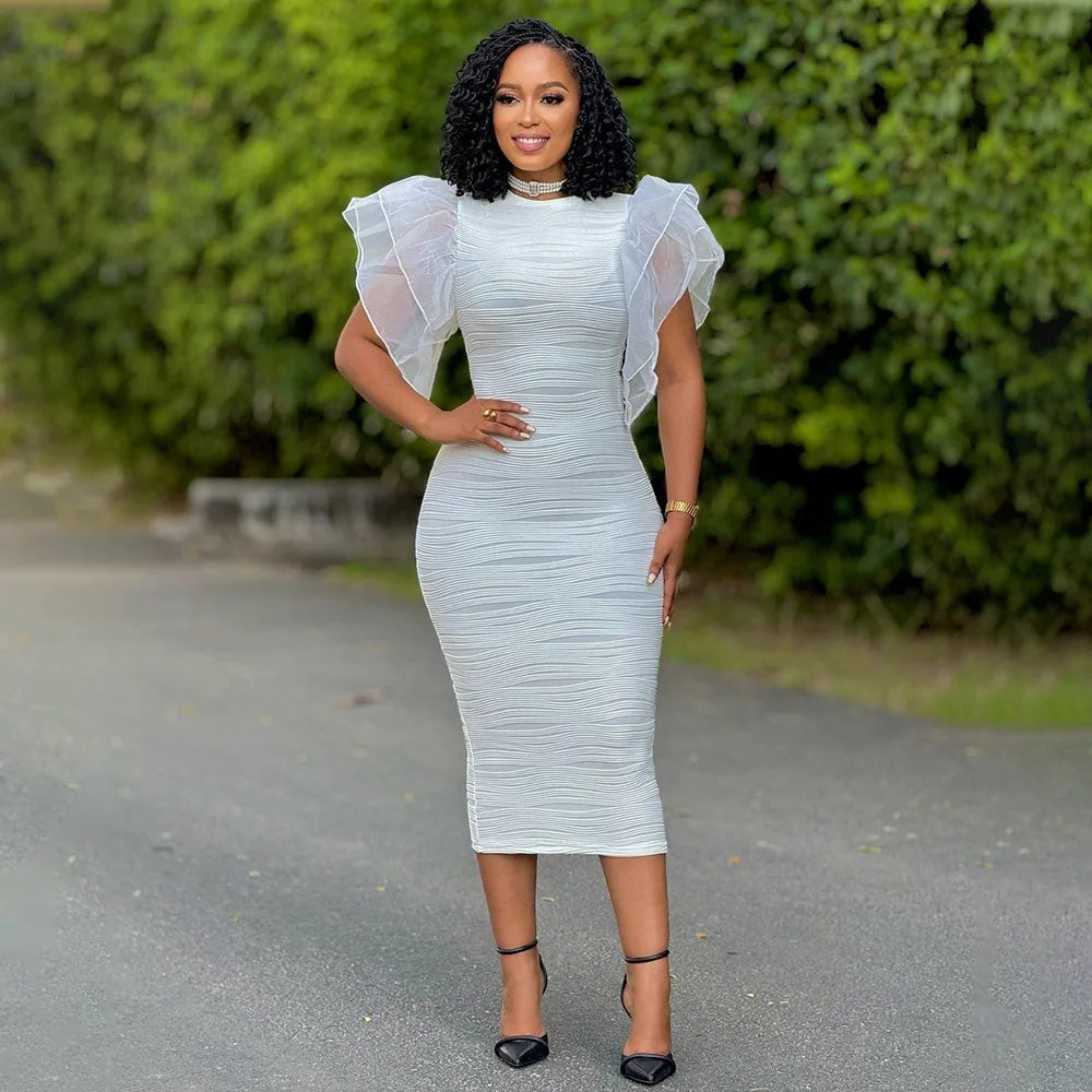 Women's Ruffles Short Sleeve O-neck Striped Knee Length Dress