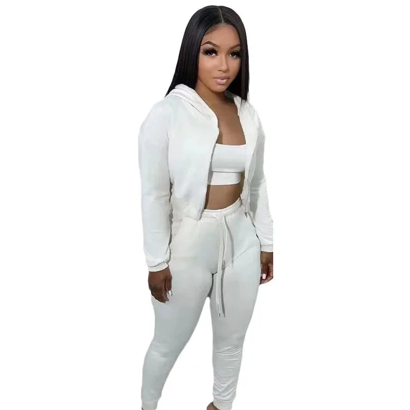 Women's Sweatshirt Hooded Sport Casual Suit Three Pieces Set Clothing