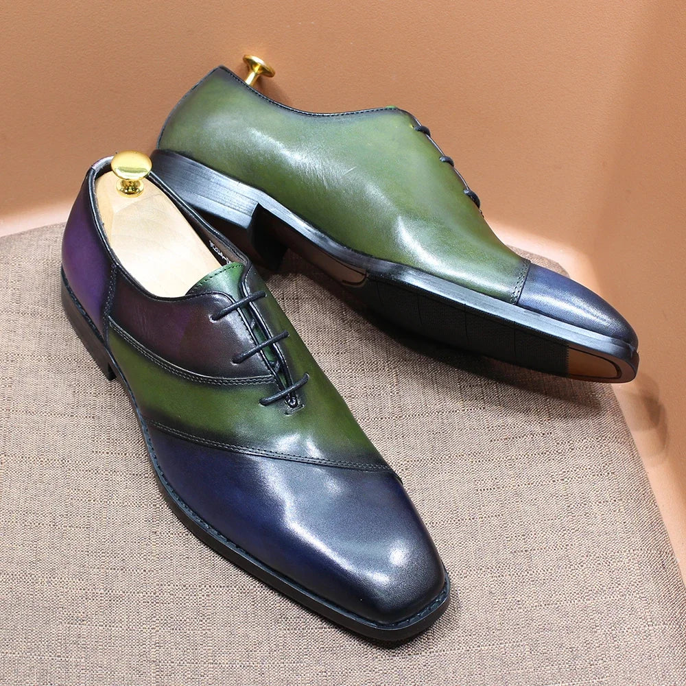 Fashion Mens Oxford Crocodile Pattern Cow Patent Leather Lace Up Formal Dress Shoes