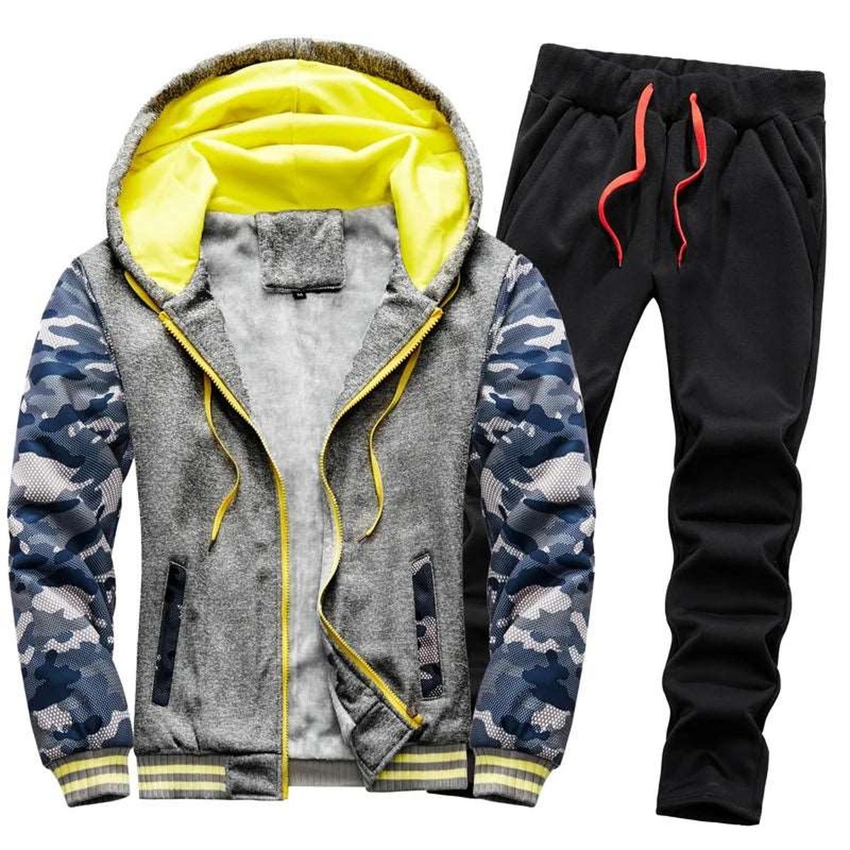 Camouflage Winter Sports Jacket Pants Outfit Set for Men