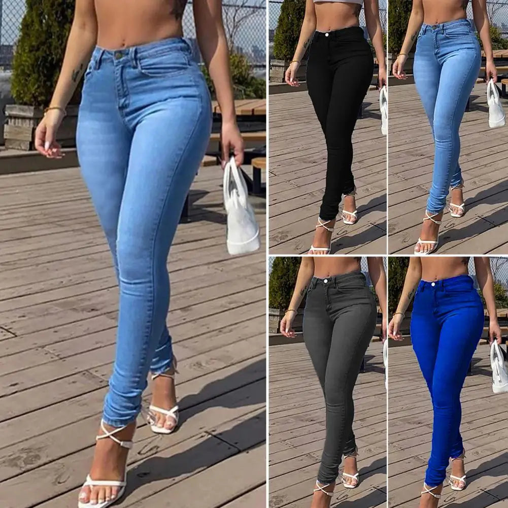 Mid-Waist Trousers Slim-fitting Leggings Skinny Denim Pants