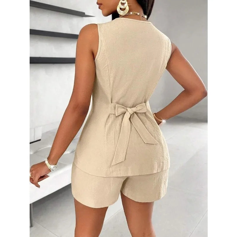 Casual Slim Short Pants Set For Women's Two-Piece Suit Outfit Clothes
