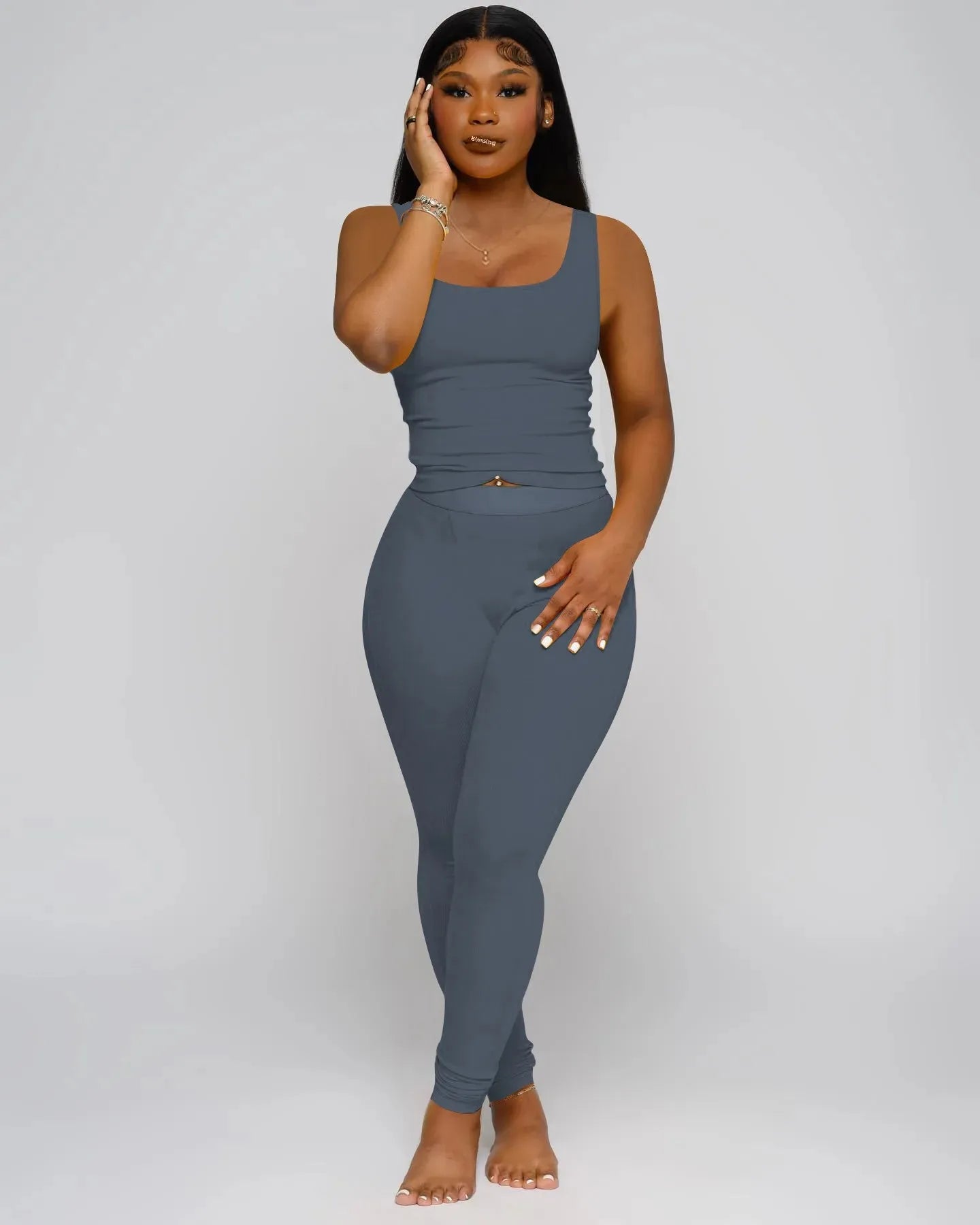 Fashionable Screw Thread Vest2-piece Set Cross-Border Women's Clothing