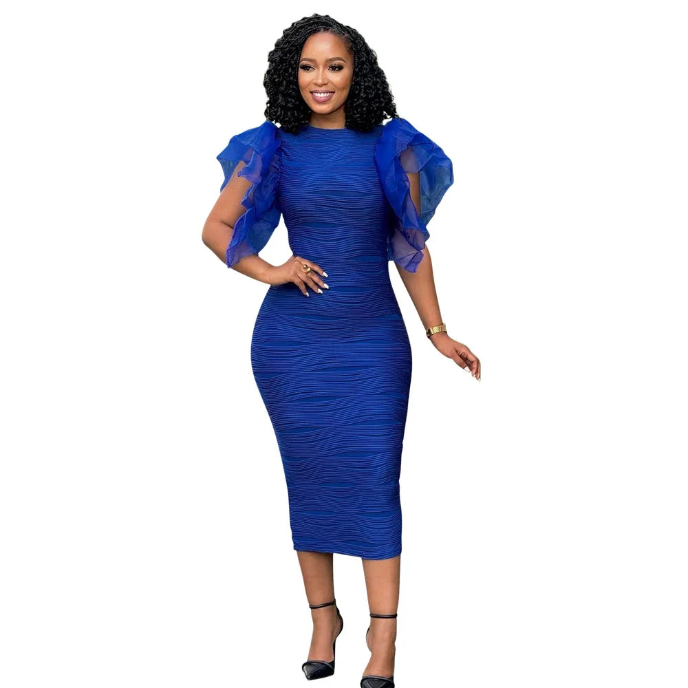 Women's Ruffles Short Sleeve O-neck Striped Knee Length Dress