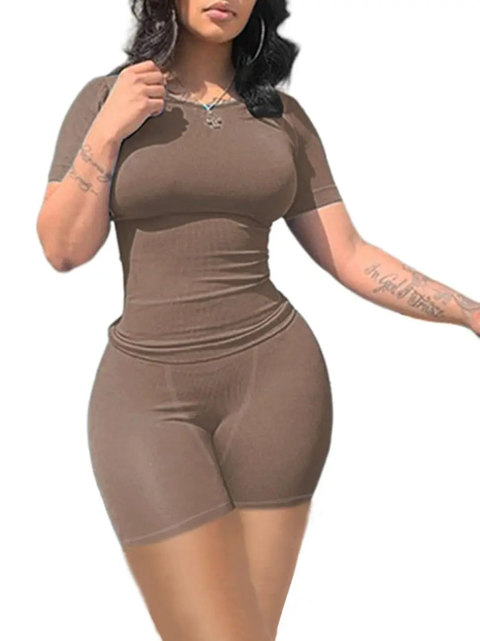 Lounge Wear Ribbed Casual 2 Piece Shorts Elastic Outfits Set For Women