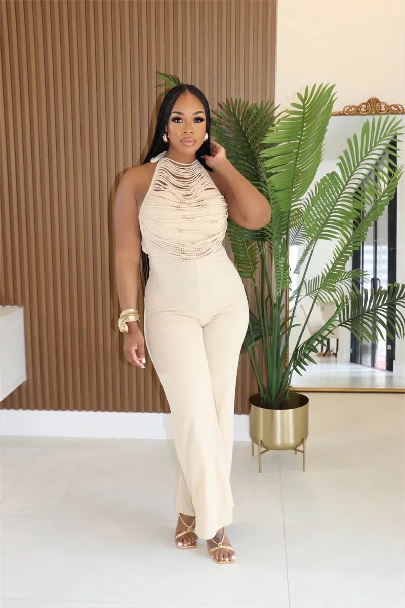 Backless Jumpsuits, Woman High Waist Flare Pants Romper Outfits