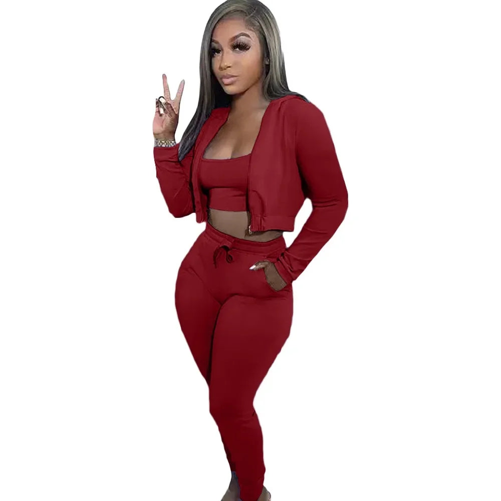 Women's Sweatshirt Hooded Sport Casual Suit Three Pieces Set Clothing