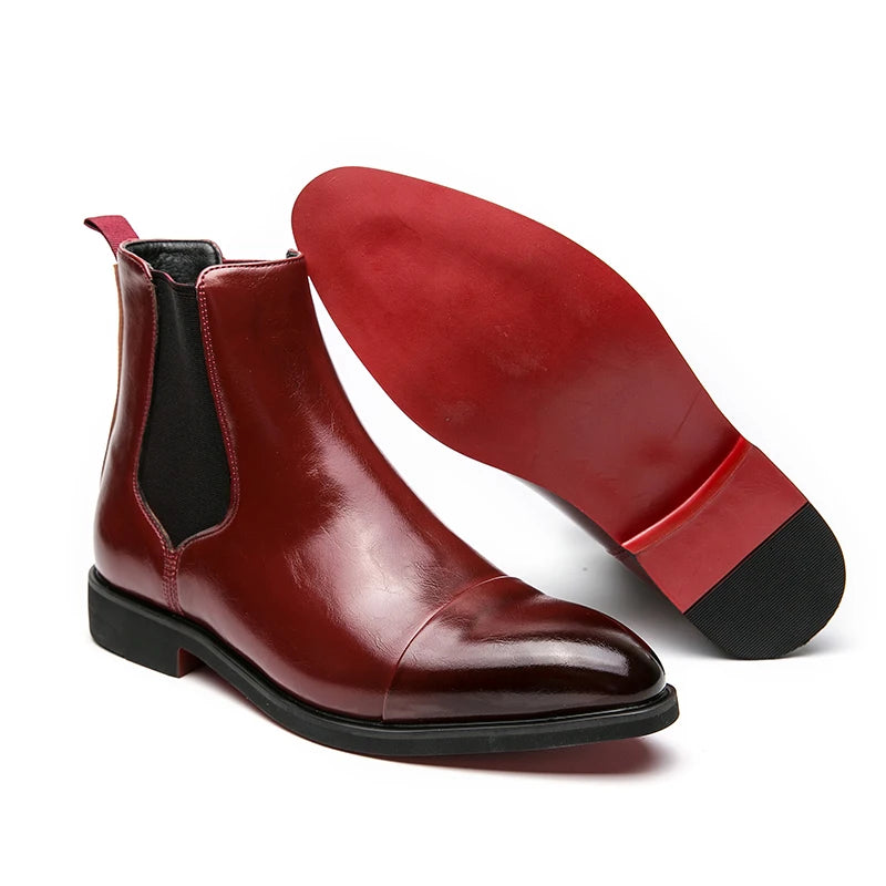 Chelsea Boots for Men Red Sole Ankle Business Round Toe Slip-On Boots