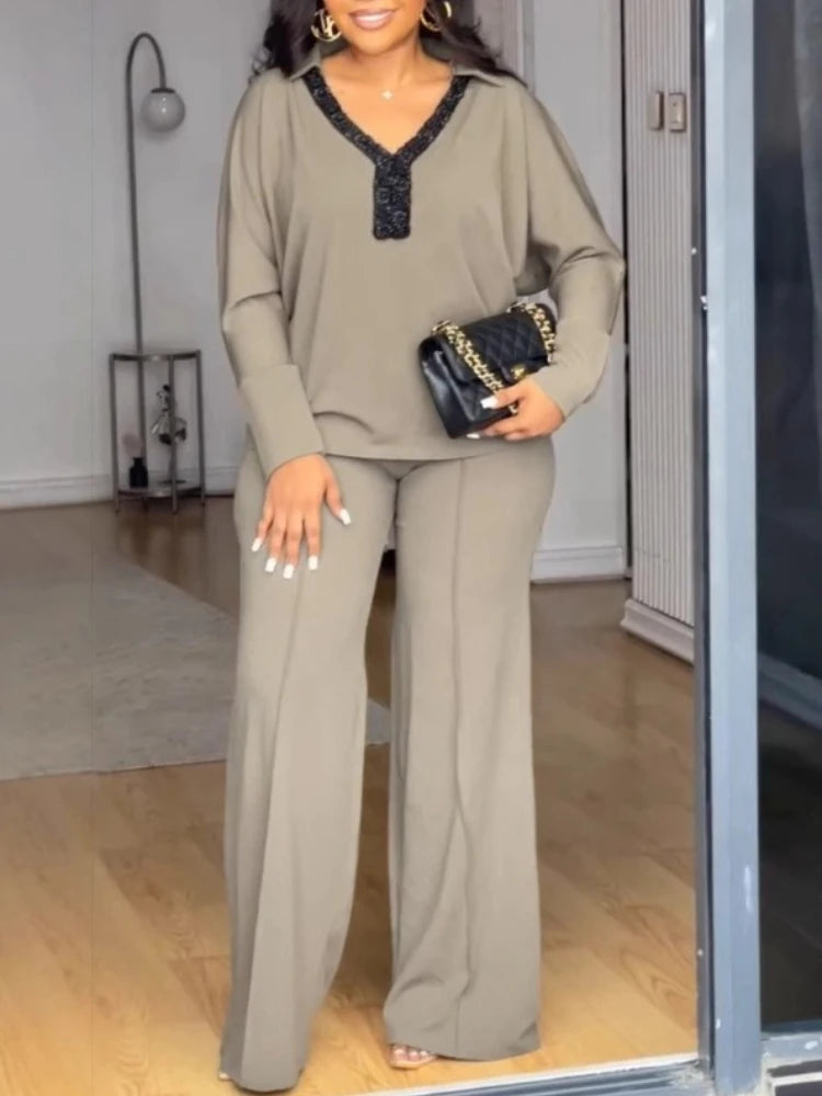 Turn Down Collar Long Sleeve Patchwork Elegant Fashion Office Outfit