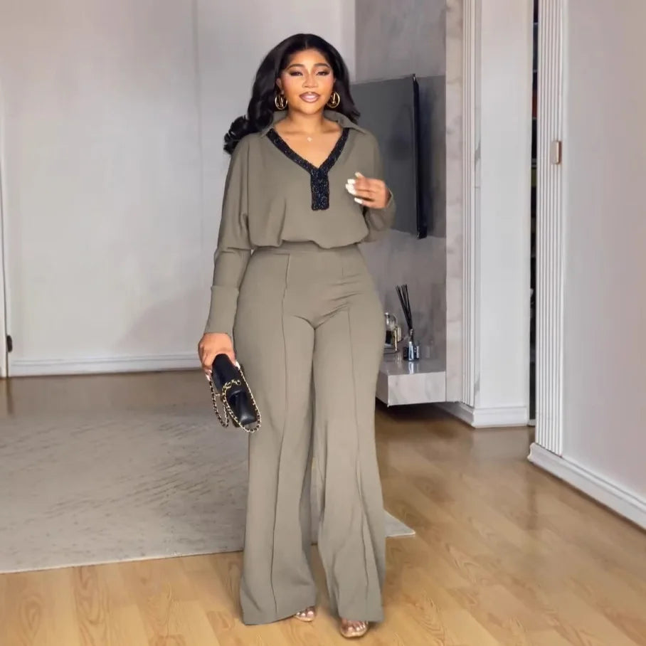 Turn Down Collar Long Sleeve Patchwork Elegant Fashion Office Outfit