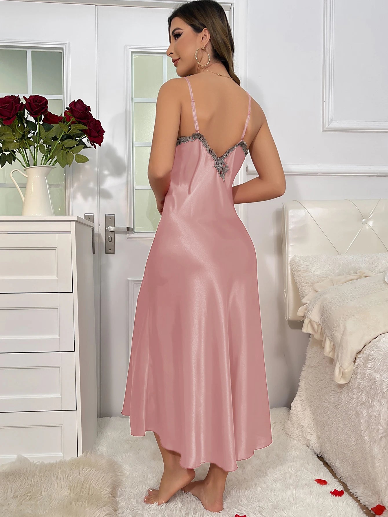 Long Sleeve Belted Robe V Neck Slip Dress Sexy Elegant Women Pajama  Sets