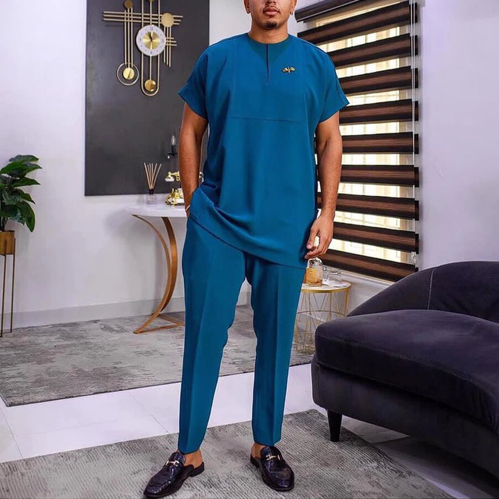 African Men Dashiki Formal Outfit Elegant Wedding Suit 2Pc Pant Set