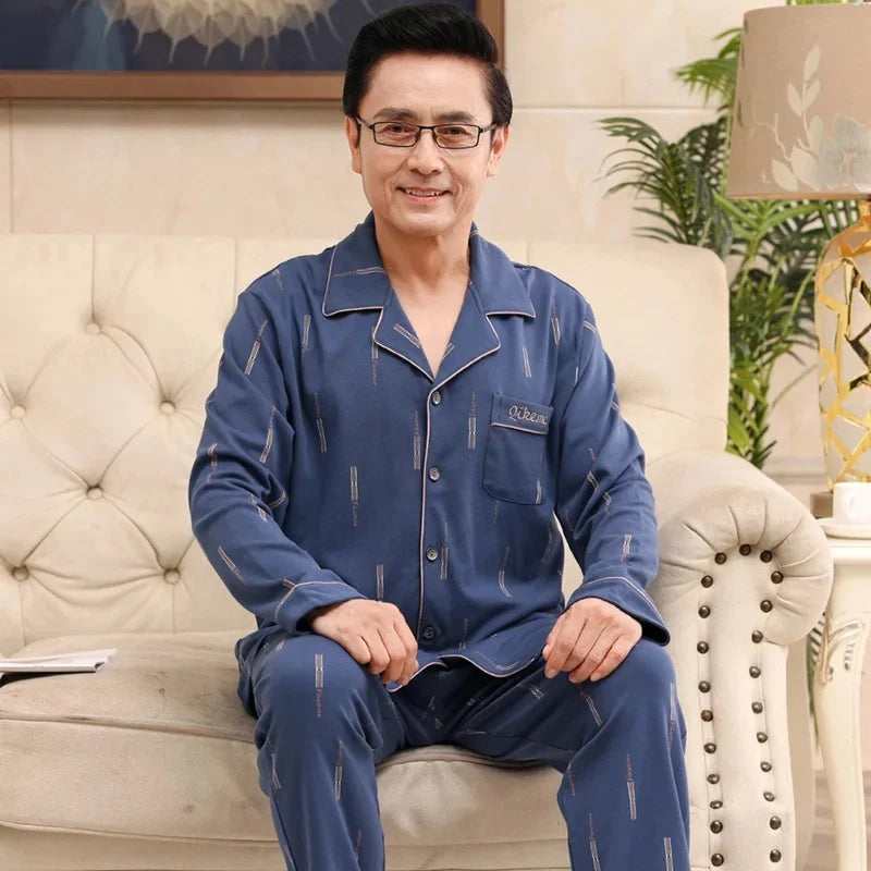 Men's Pure Cotton Long Sleeve Sleepwear Plaid Home Clothes Nightgown