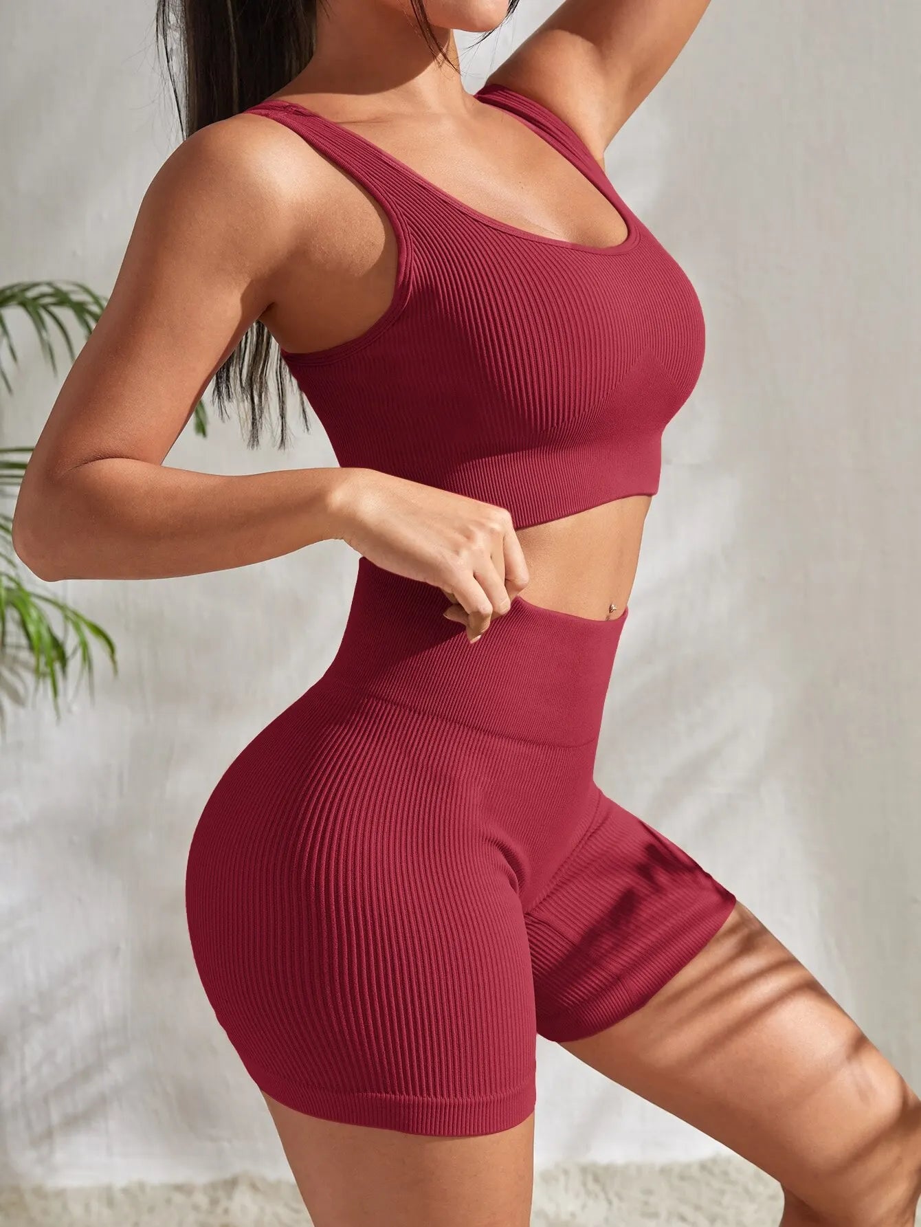 Crop Tank High Waist Seamless Ribbed Yoga Sets Workout Sets