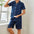 Plus Size Men's Pajama Set Faux Silk Lapel Cardigan Short Sleeve Set