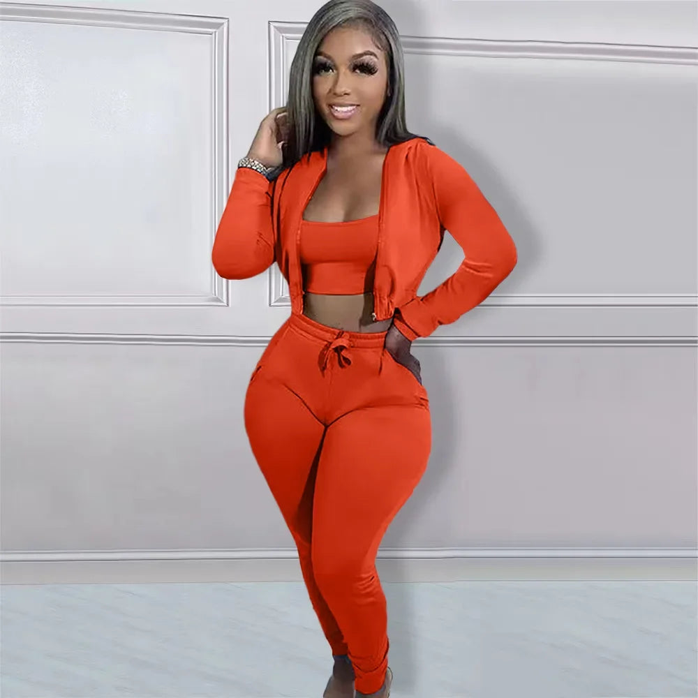 Women's Sweatshirt Hooded Sport Casual Suit Three Pieces Set Clothing