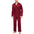 Red satin pajama set worn by a person on a white background