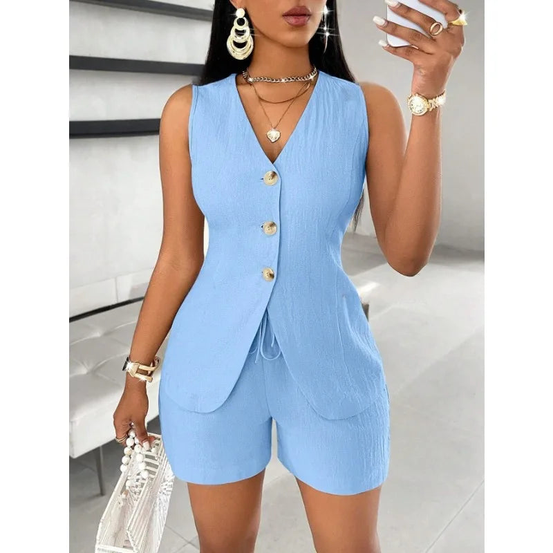 Casual Slim Short Pants Set For Women's Two-Piece Suit Outfit Clothes