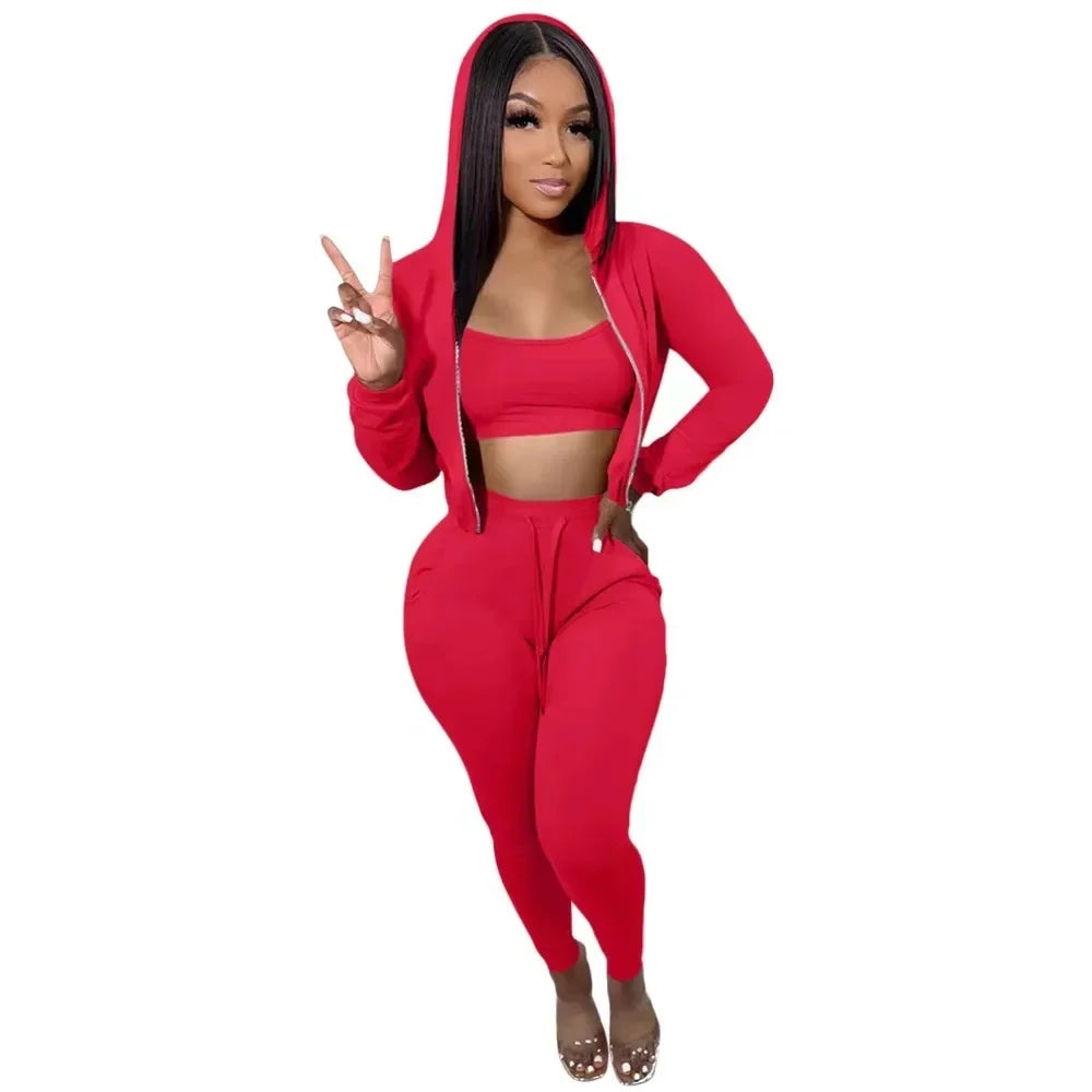 Women's Sweatshirt Hooded Sport Casual Suit Three Pieces Set Clothing