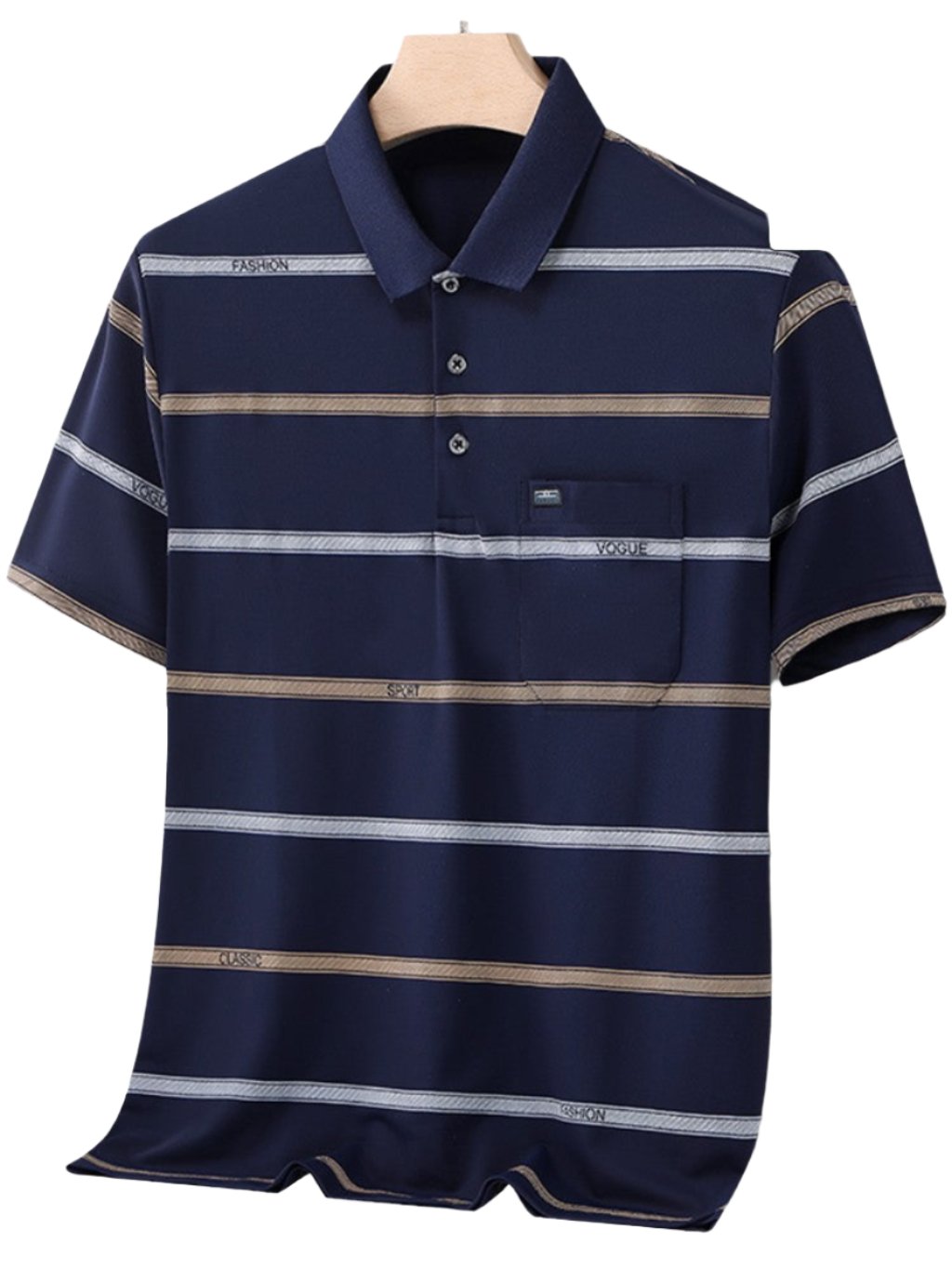 Men Polo Shirt Dad Wear Half-Sleeved Casual Stripes T-Shirt
