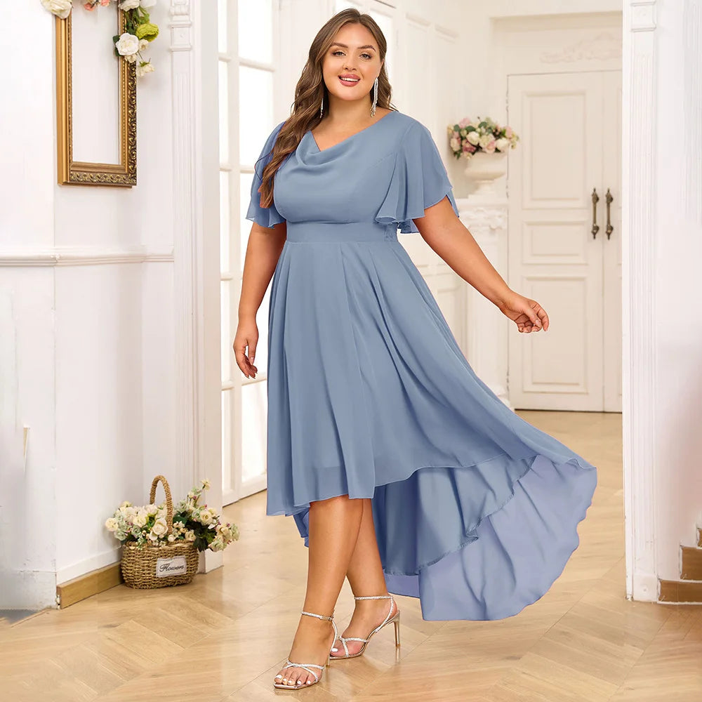 Plus Size Women's Chiffon V-Neck Swing Midi Dress Butterfly Sleeve