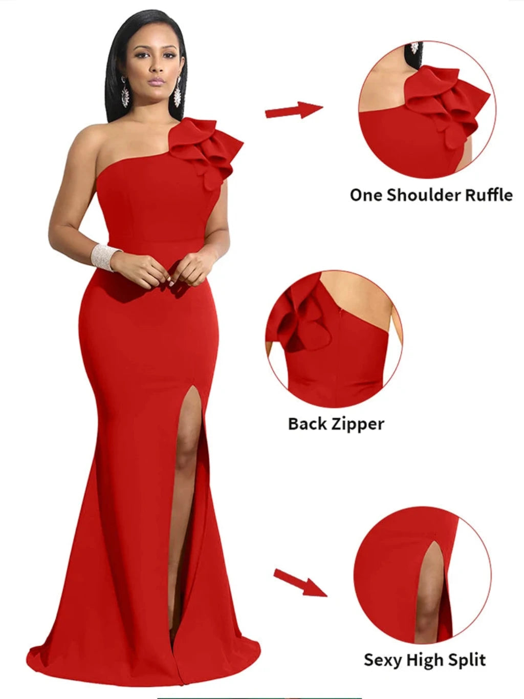 Women One Shoulder Split Sexy Sleeveless Sloping Shoulders Dresses