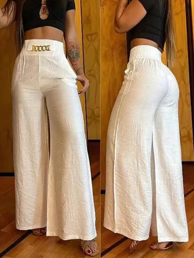 Wide Leg Pants Chic Loose Elegant Metal Flared  Trouser Pants