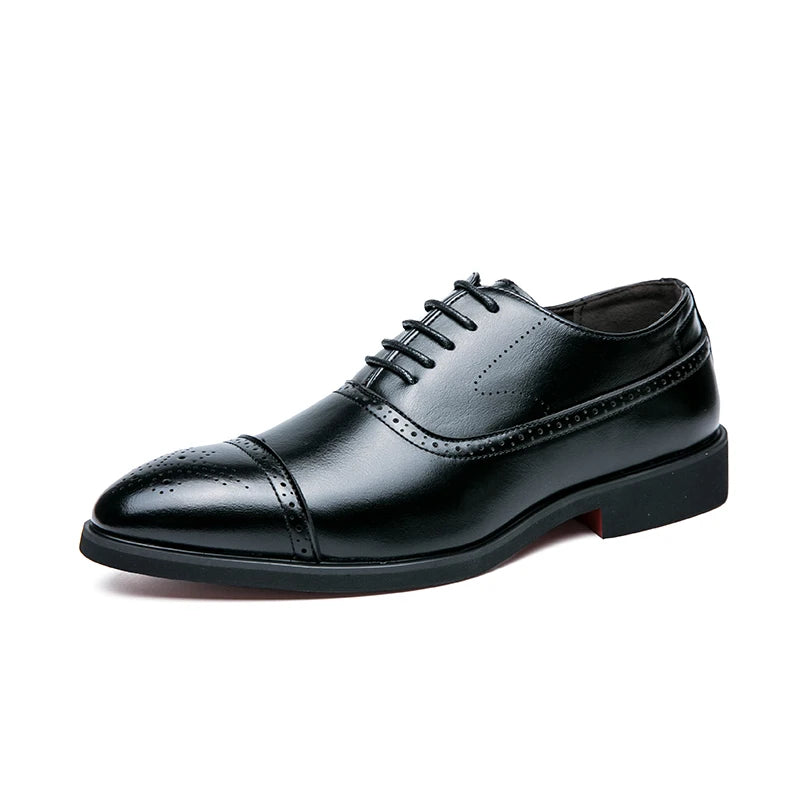 Oxford Men's Red Sole Business Casual Lace-up Brogue Dress Shoes