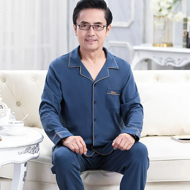 Men's Pure Cotton Long Sleeve Sleepwear Plaid Home Clothes Nightgown