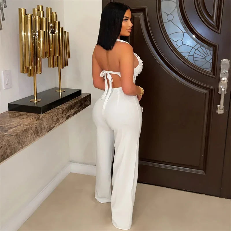 Backless Jumpsuits, Woman High Waist Flare Pants Romper Outfits