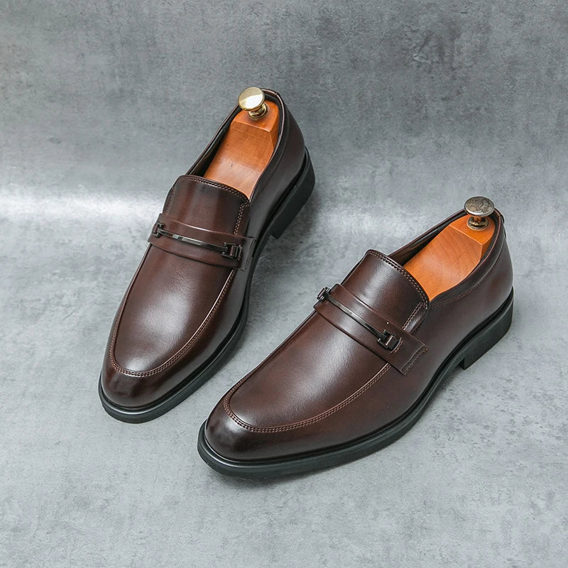 Men's Formal Leather Shoes: Classic Style Slip-On Loafers Round Toe