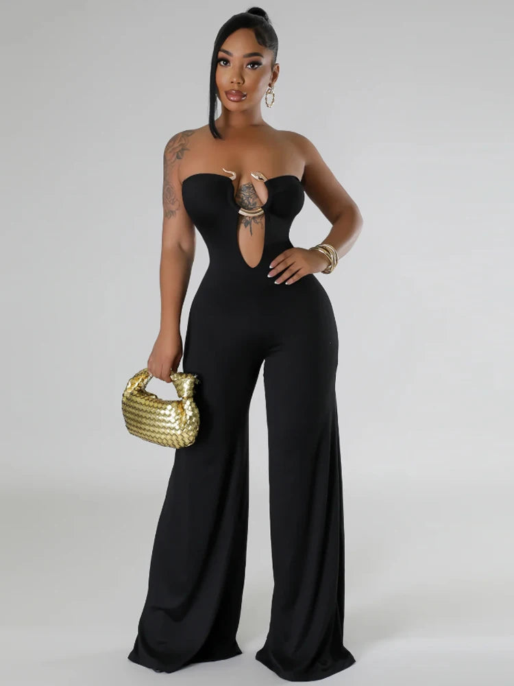 One Piece Outfits Beautiful Strapless Hollow Out Wide Leg Rompers