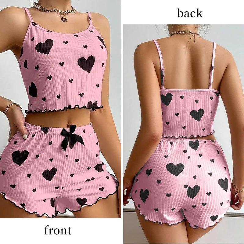 Women's Pajamas Set Sleepwear 2 PCS Short Tank Tops And Shorts Casual