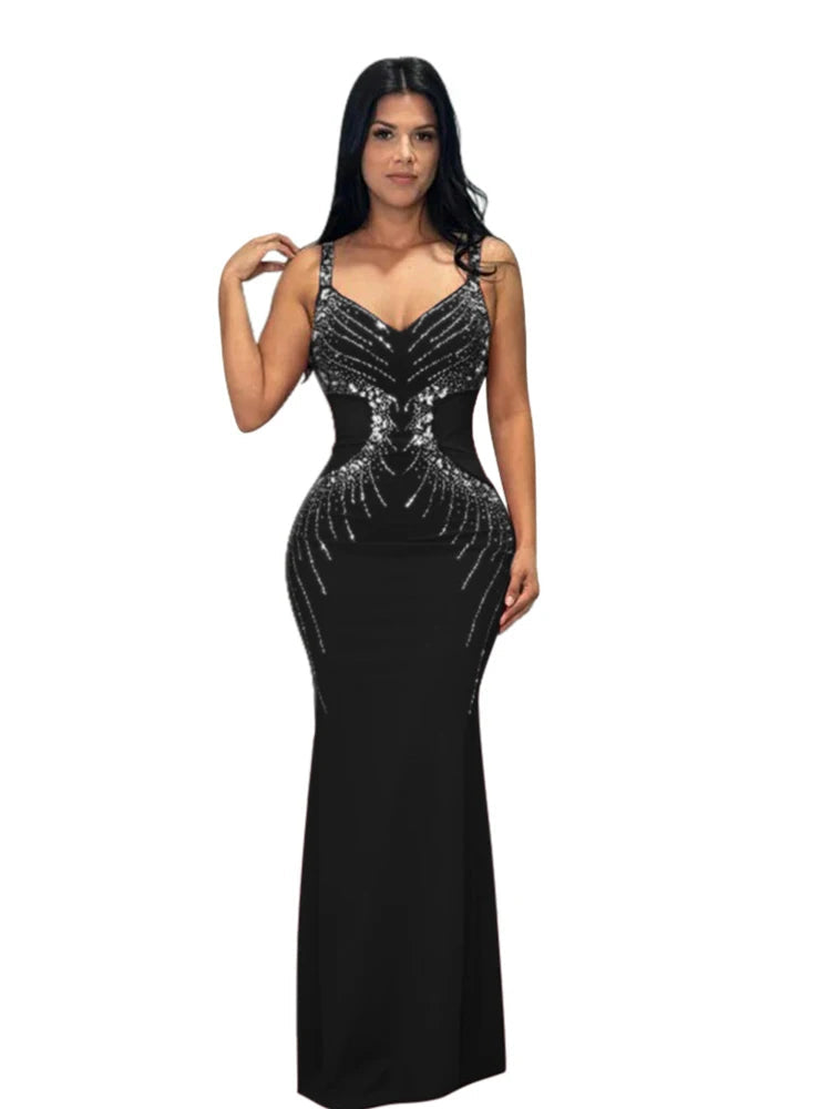 Diamonds Design Wedding Gowns Dress Women Elegant Bodycon Spaghetti
