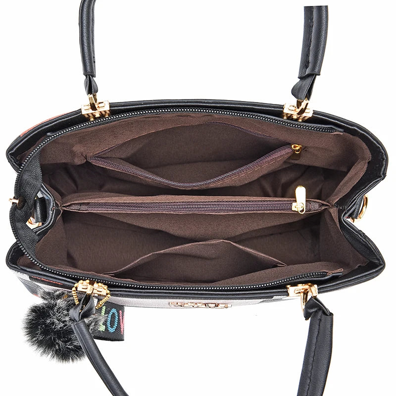 Plaid Pattern Handbag, Pompom Decor Crossbody Bag, Top Handle Purses