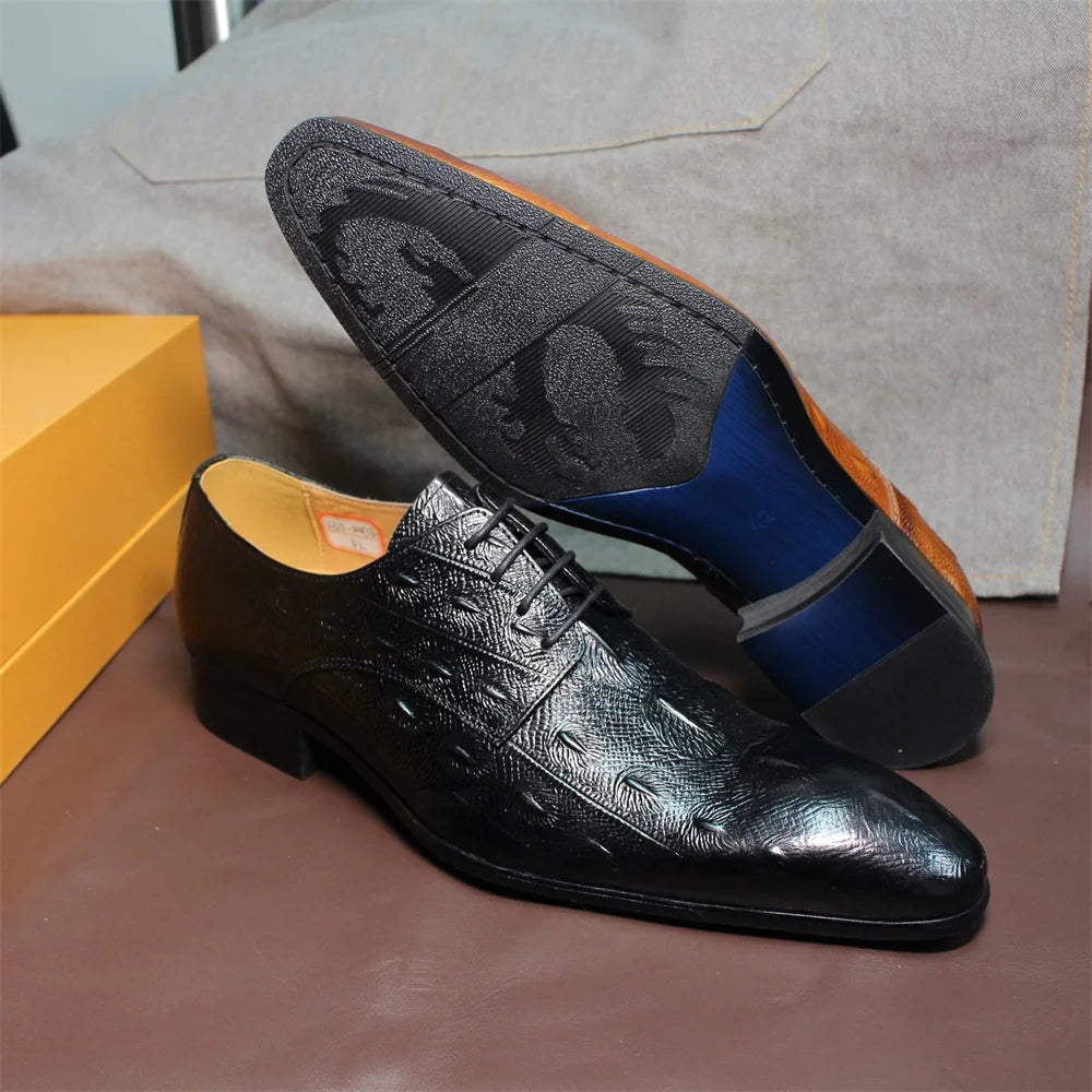 Men's Italian Style Oxford Brogue Shoes Leather Classic Lace-Up Formal Footwear