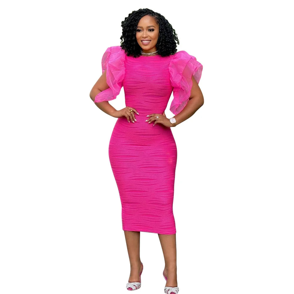 Women's Ruffles Short Sleeve O-neck Striped Knee Length Dress