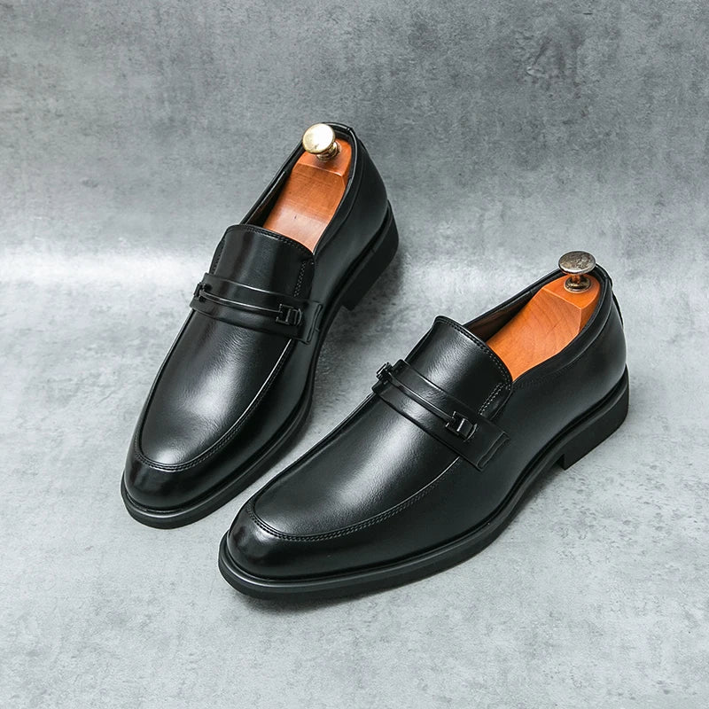 Men's Formal Leather Shoes: Classic Style Slip-On Loafers Round Toe